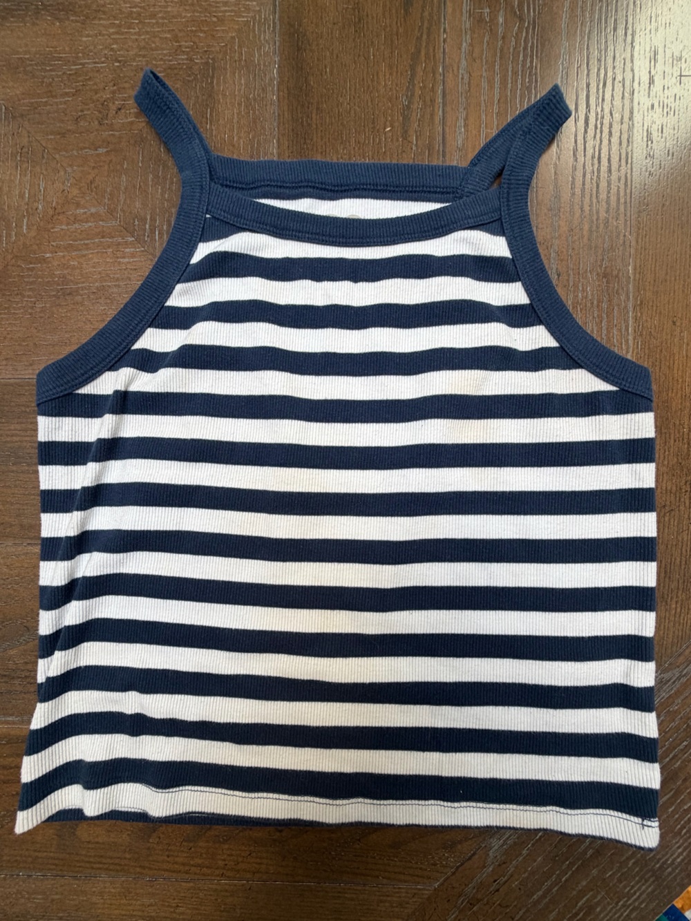 SO Ribbed Striped Cropped Tank Top Navy & White Size Large